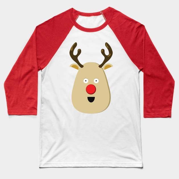 Cute Red Nose Reindeer Xmas Baseball T-Shirt by McNutt